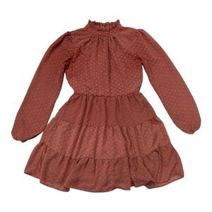 Trixxi Burnt Orange Swiss Dot Tiered Mini Dress S
